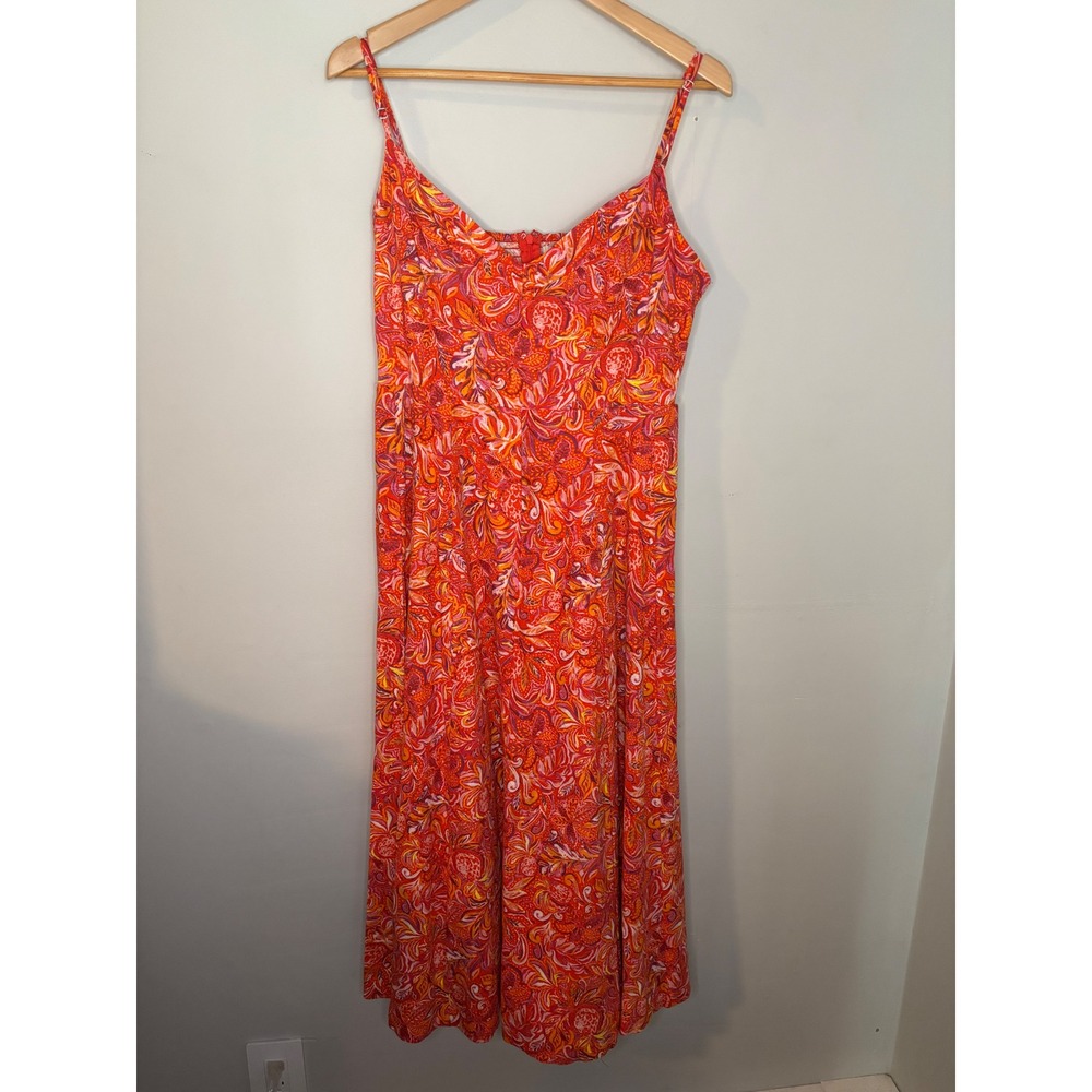 Jason Wu Linen Blend Midi Dress L Orange Pink Paisley Sleeveless Boho